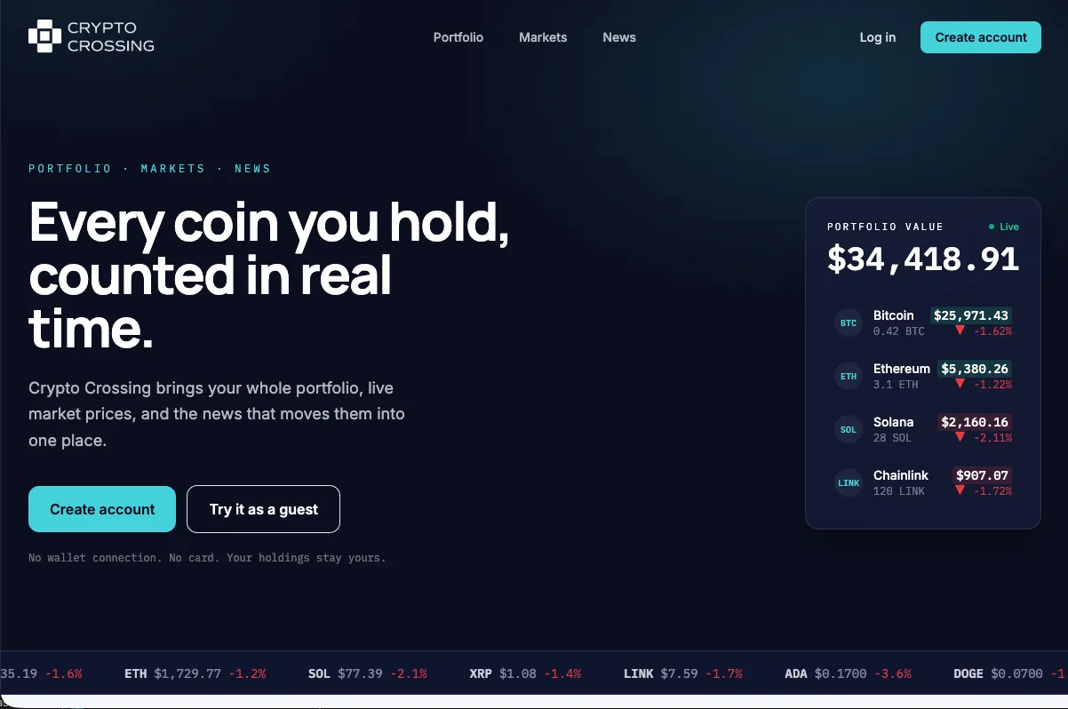 Crypto Crossing home page