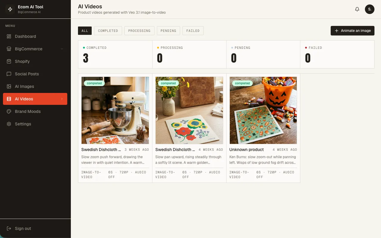 Ecom AI Tool video generation