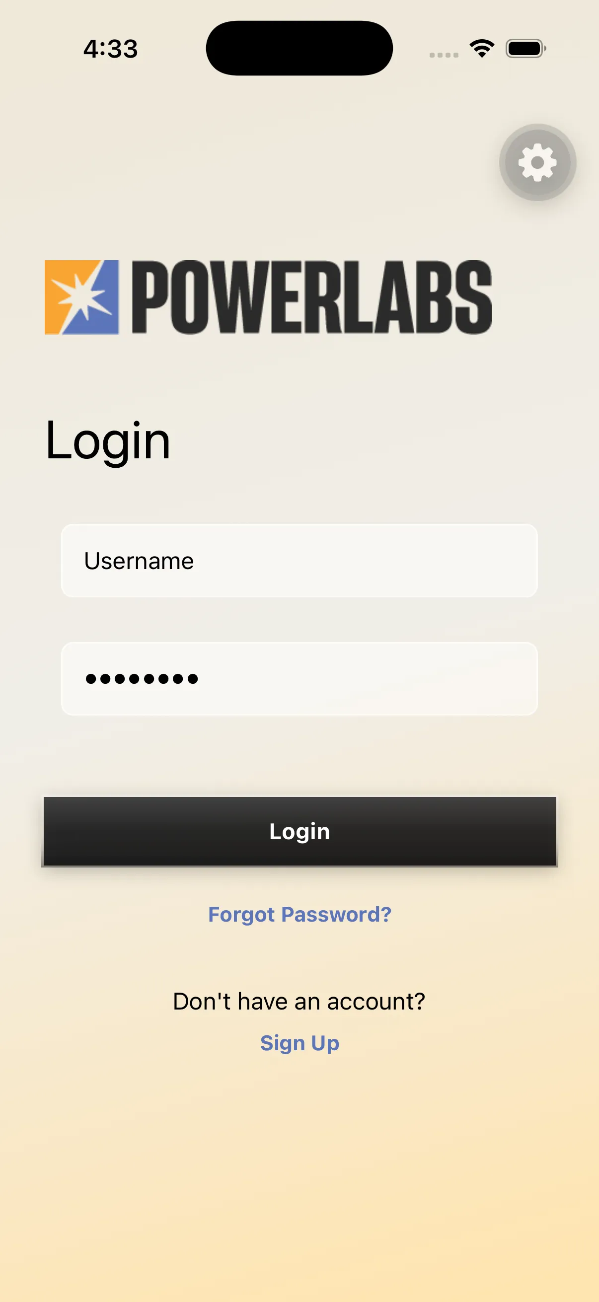 Login screen